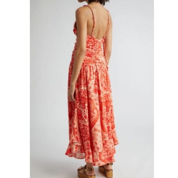 Farm Rio Jaipur Crossed Over Maxi Floral Red Maxi Dress Cruise Resort Wear XL - Picture 2 of 10